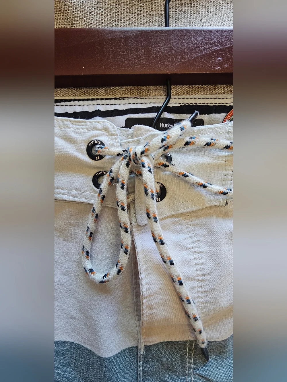 Pendleton/Hurley White Boardshorts with Teal, Pink, Yellow & Gray Stripes